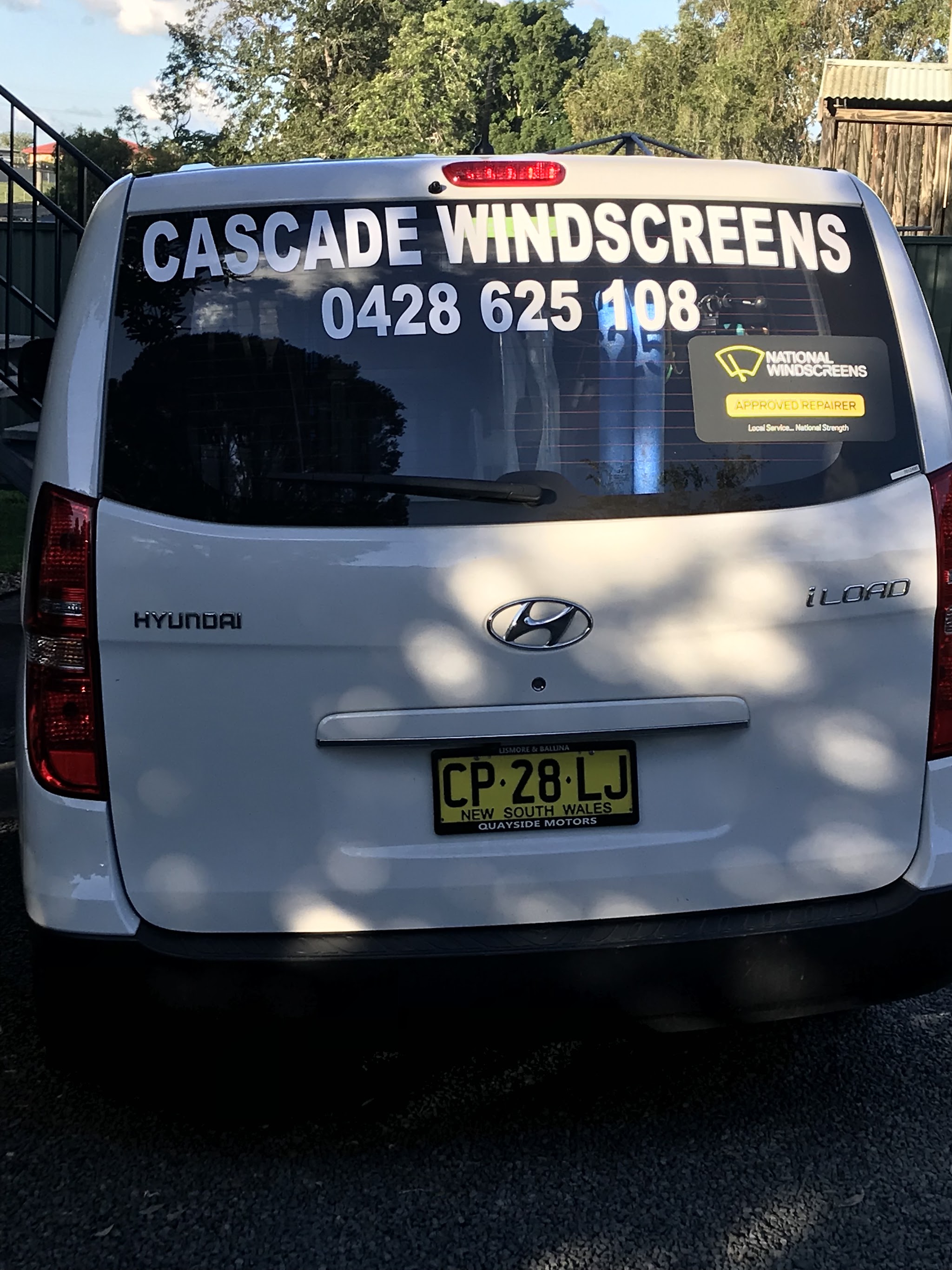 The rear of the Cascade Windscreens van showing the National Windscreens approved repairer decal